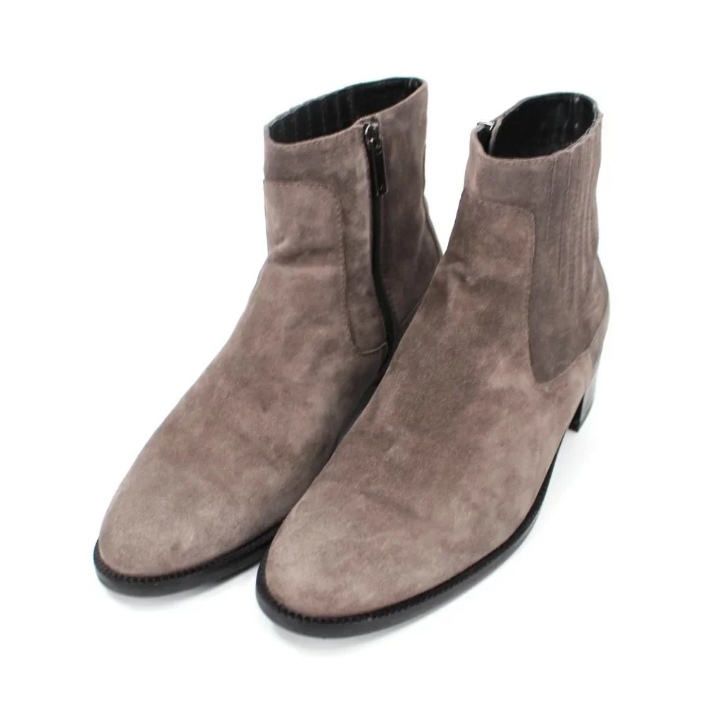 Aquatalia Oribella Grey Suede Leather Side Zip Chelsea Boots 12 Black Heel Shoes